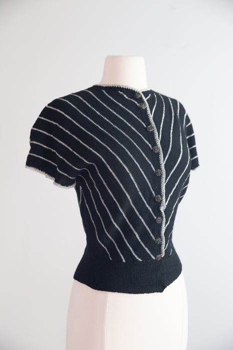 Vintage 1940's Hand Knit Chevron Striped Top / M