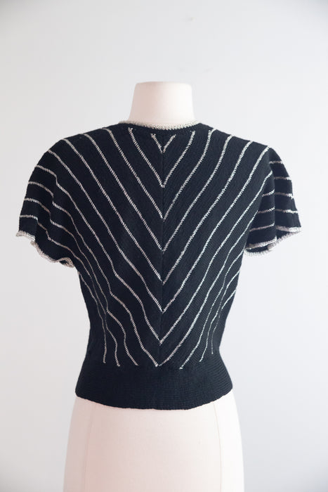 Vintage 1940's Hand Knit Chevron Striped Top / M