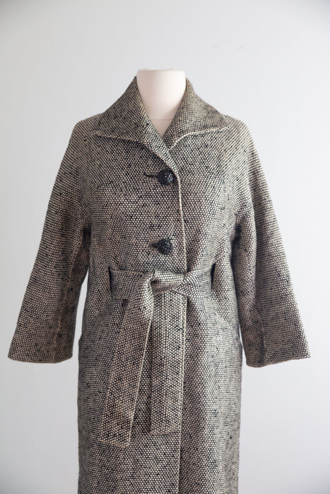 Chic 1960's Mollie Parnis Sculptural Wool Tweed Coat / SM