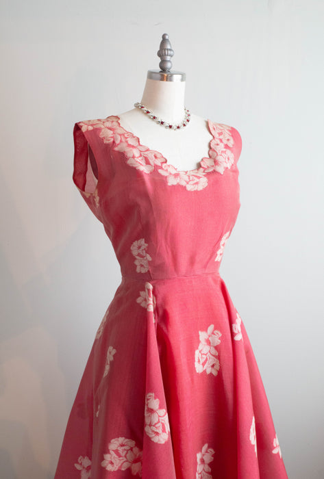 Stunning 1950's Camellia Red Silk Cocktail Dress / Small