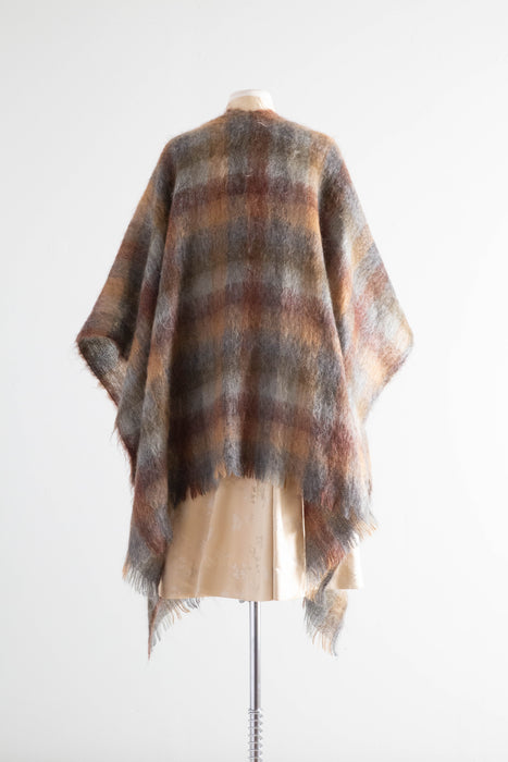 Ultra Chic 1970's Shadow Plaid Mohair Wrap Cape / OS