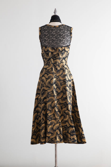 Stunning Late 1940’s Chinese Gold Brocade Evening Dress with Shawl  / SM