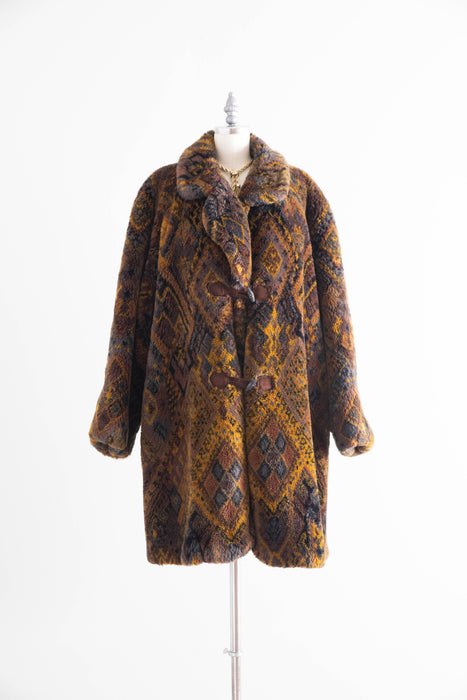 Fabulous 1980’s Faux Fur Printed coat from Italy / OS