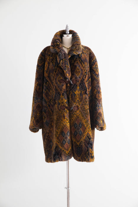 Fabulous 1980’s Faux Fur Printed coat from Italy / OS