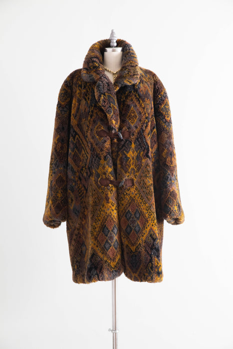 Fabulous 1980’s Faux Fur Printed coat from Italy / OS