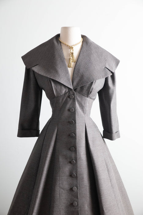 Stunning 1950’s Charcoal Grey New Look Dress By Jane Andre / M