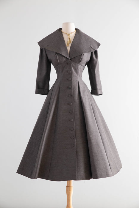 Stunning 1950’s Charcoal Grey New Look Dress By Jane Andre / M
