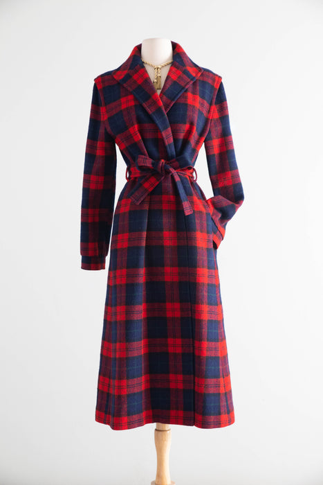 Iconic 1970s Pendleton Wool Plaid Ladies Wrap Coat  / M
