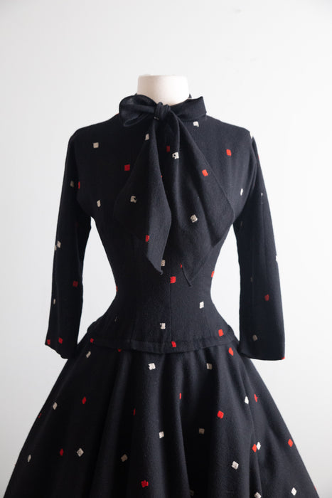 Fabulous 1950's Wool Dress By Mam'selle by Betty Carol / S