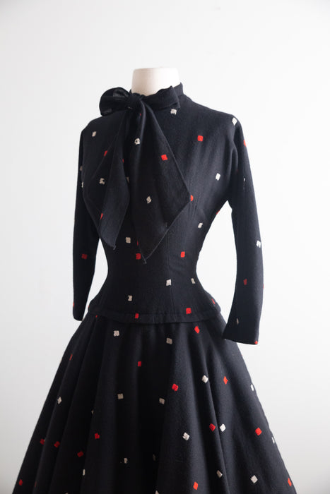 Fabulous 1950's Wool Dress By Mam'selle by Betty Carol / S