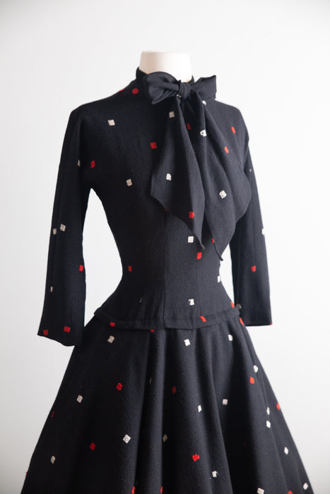 Fabulous 1950's Wool Dress By Mam'selle by Betty Carol / S