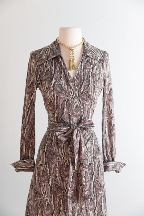 Rare 1970's Diane Von Furstenberg Swan Print Original Wrap Dress / S