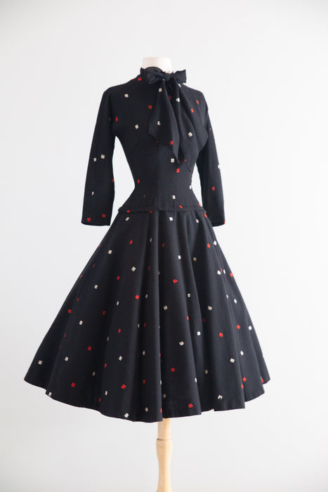 Fabulous 1950's Wool Dress By Mam'selle by Betty Carol / S