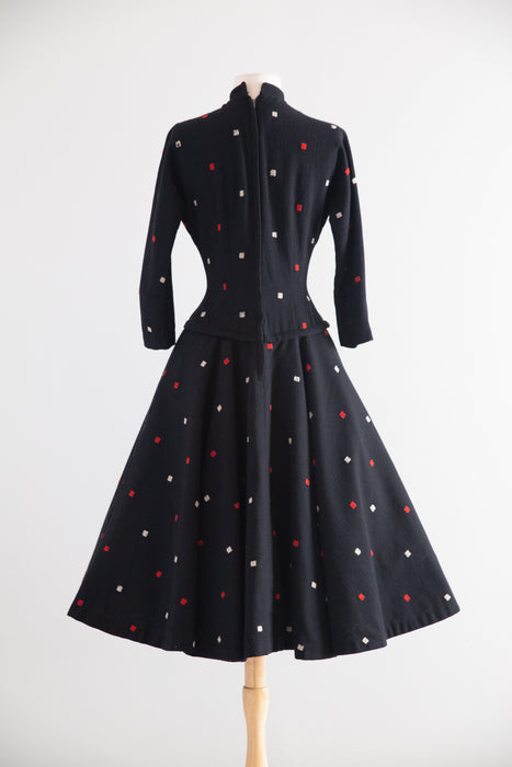 Fabulous 1950's Wool Dress By Mam'selle by Betty Carol / S