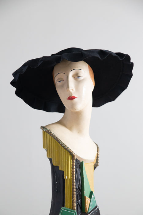 Dramatic 1950's Black Wool Felt Wide Brim Portrait Hat By Goldwin / 22