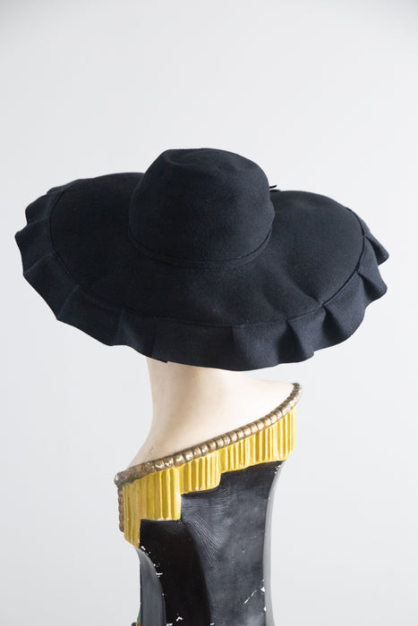 Dramatic 1950's Black Wool Felt Wide Brim Portrait Hat By Goldwin / 22