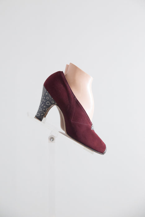 Killer 1940's Malaga Suede & Lizard Peep Toe Pumps By Krupp's / 7B