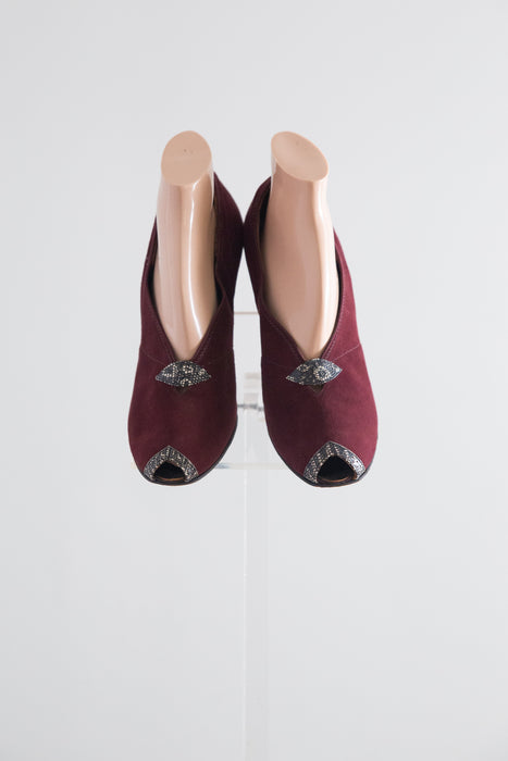 Killer 1940's Malaga Suede & Lizard Peep Toe Pumps By Krupp's / 7B