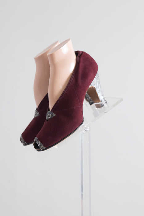 Killer 1940's Malaga Suede & Lizard Peep Toe Pumps By Krupp's / 7B