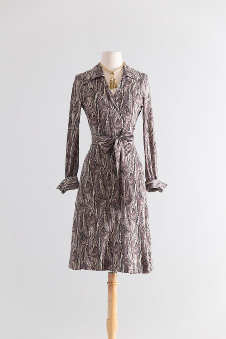 Rare 1970's Diane Von Furstenberg Swan Print Original Wrap Dress / S