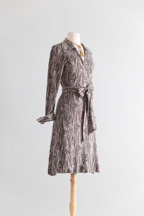 Rare 1970's Diane Von Furstenberg Swan Print Original Wrap Dress / S
