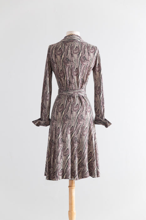 Rare 1970's Diane Von Furstenberg Swan Print Original Wrap Dress / S