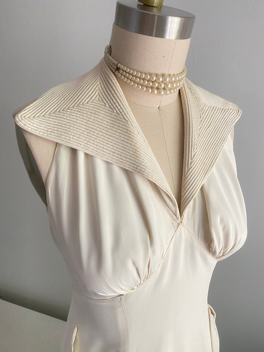 Beautiful 1930's Ivory Halter Bridal Gown With Matching Jacket / Small