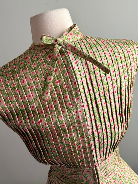 Extraordinary 1950's Traina- Norell Knife Pleated Silk Floral Print Dress / M