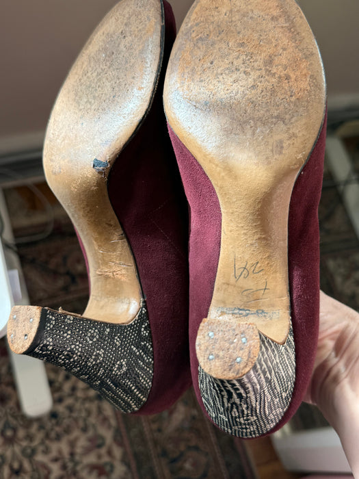 Killer 1940's Malaga Suede & Lizard Peep Toe Pumps By Krupp's / 7B