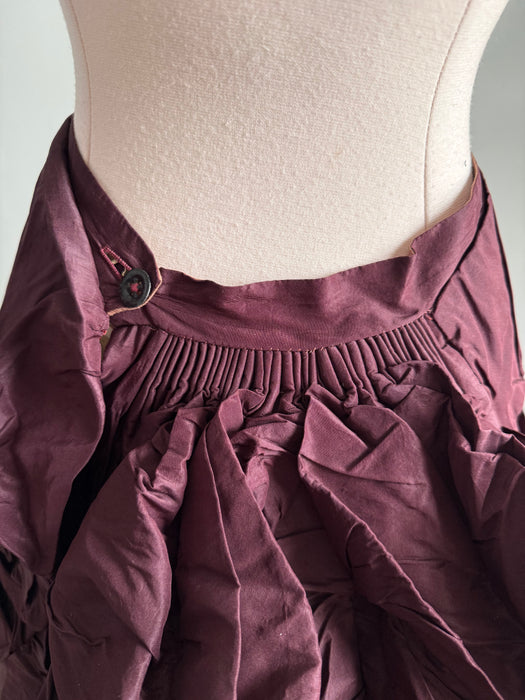 Antique 1880s Bustle Era Two-Piece in Aubergine Silk Taffeta with Celestial Buttons / XS