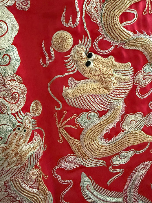 Spectacular Chinese Silk Wedding Skirt With Dragon & Phoenix Metallic Embroidery / SM