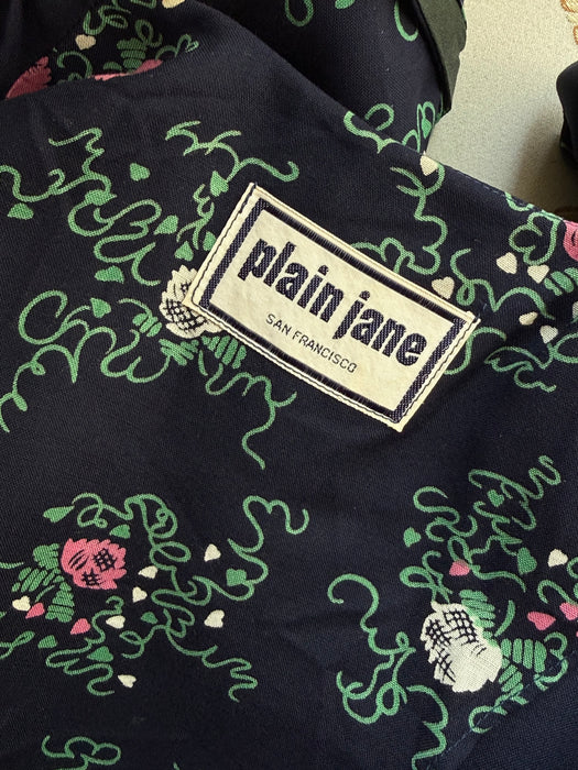 Adorable 1970's Plain Jane 40's Inspired Two Piece Rayon Set / XS