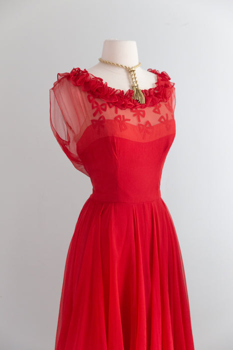 1950s “Sophie Original” Silk Chiffon Raspberry Cocktail Dress by Sophie Gimbel for Saks Fifth Avenue / M