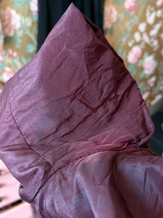 Antique 1880s Bustle Era Two-Piece in Aubergine Silk Taffeta with Celestial Buttons / XS