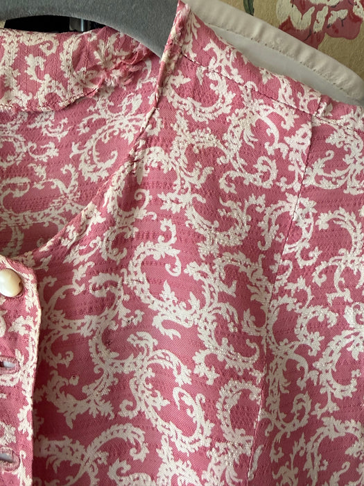 Darling 1940's Pink Rayon Print Summer Dress / Small