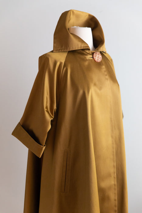 Dramatic 1950’s Goldenrod Brushed Satin Swing Coat / SM