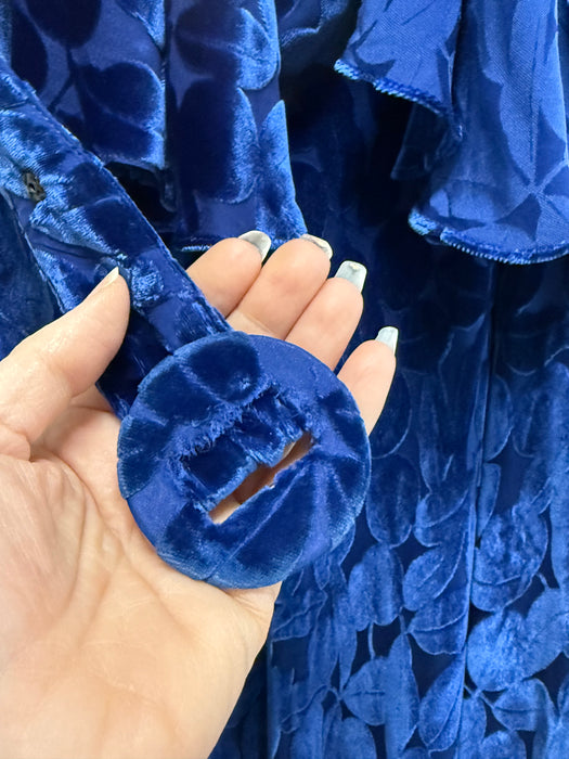Exquisite 1930s Sapphire Devoré Velvet Bias Cut Evening Gown & Cape / M