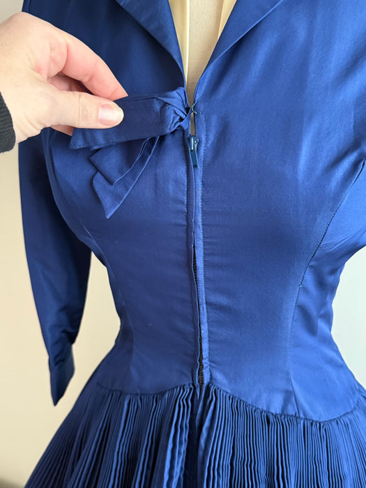 Documented 1955 Seymour Jacobson Blue Silk Dress - As Modeled By Dovima / Small