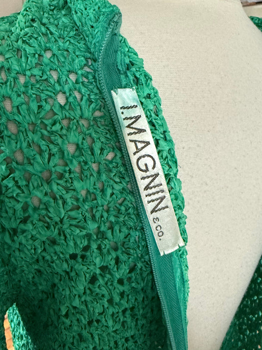 Beautiful 1960's I.Magnin Jade Green Crochet Dress With Pockets / M