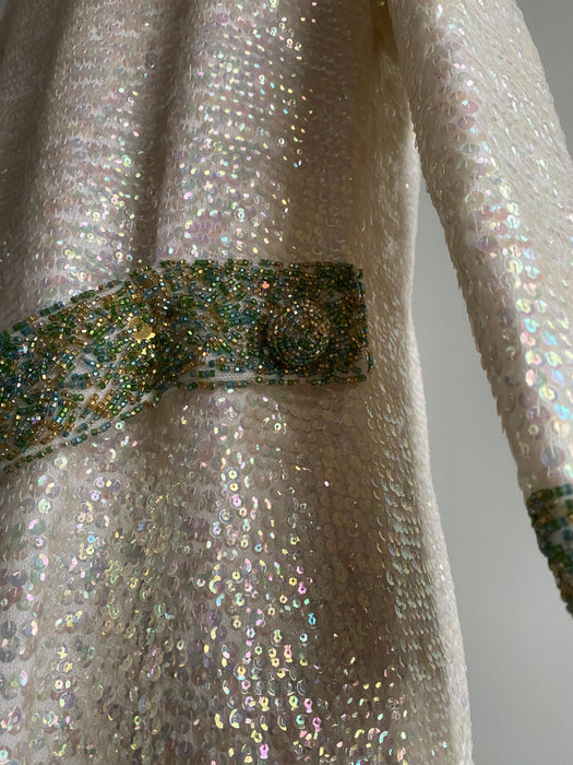 Fabulous 1960's Fully Sequined & Beaded Glamour Coat / Medium