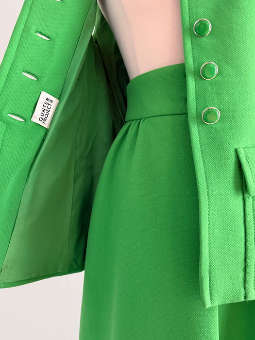 FAB 1960's MOD Lime Green Wool Two Piece Set By Gunter Project / SM