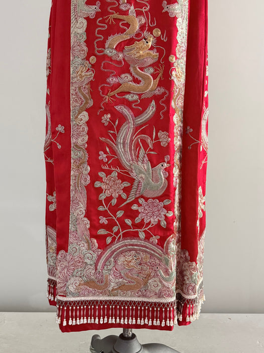Spectacular Chinese Silk Wedding Skirt With Dragon & Phoenix Metallic Embroidery / SM