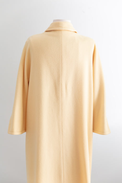 Elegant & Chic Early 1960's Butter Yellow Wool Overcoat / M