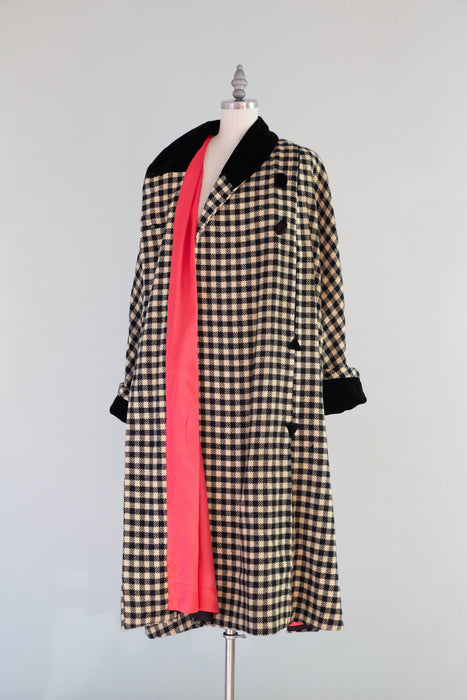 Stunning 1950’s Forstmann Wool Swing Coat With Shocking Pink Lining / ML
