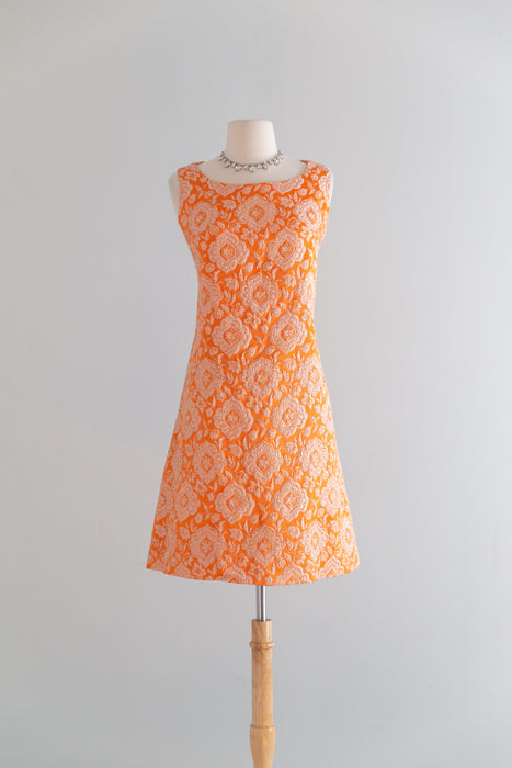 Fabulous 1960's Tangerine Brocade Cocktail Dress / ML