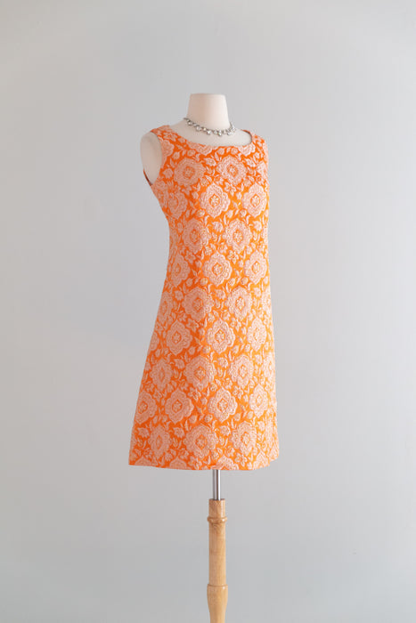 Fabulous 1960's Tangerine Brocade Cocktail Dress / ML