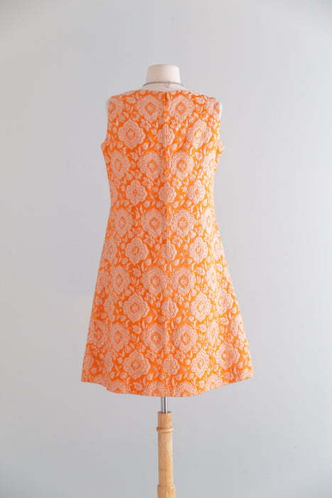 Fabulous 1960's Tangerine Brocade Cocktail Dress / ML