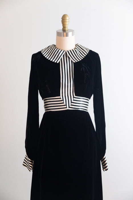 Vintage 1960's Black Velvet Wednesday Dress / XS