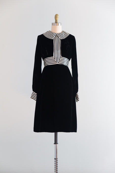 Vintage 1960's Black Velvet Wednesday Dress / XS