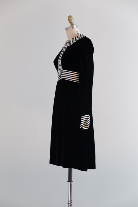Vintage 1960's Black Velvet Wednesday Dress / XS